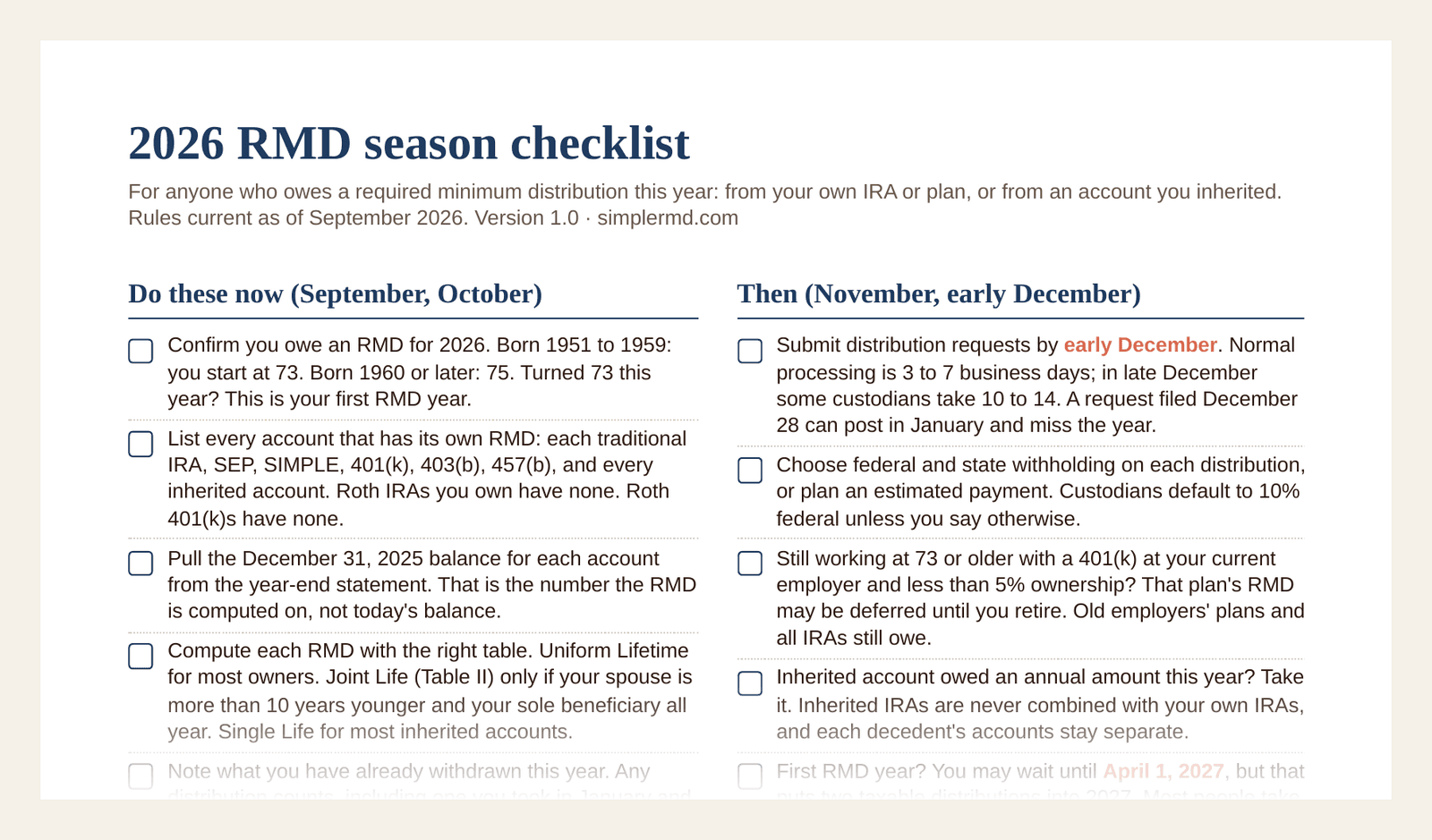 The 2026 RMD Season Checklist: What to Do Before December 31
